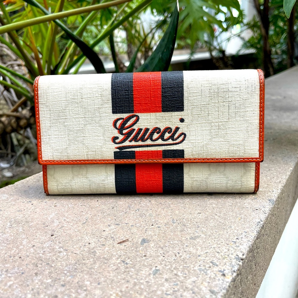 🇮🇹 GUCCI “Sylvie Line” Leather & Coated Canvas Long Wallet VERY RARE Vintage!